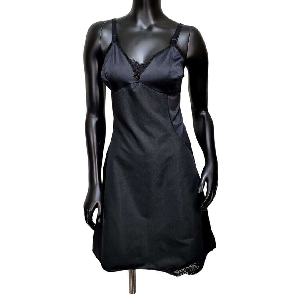 Vintage Sears The Doesnt Slip Black Nylon Full Slip Lace Trim Size 34 Average